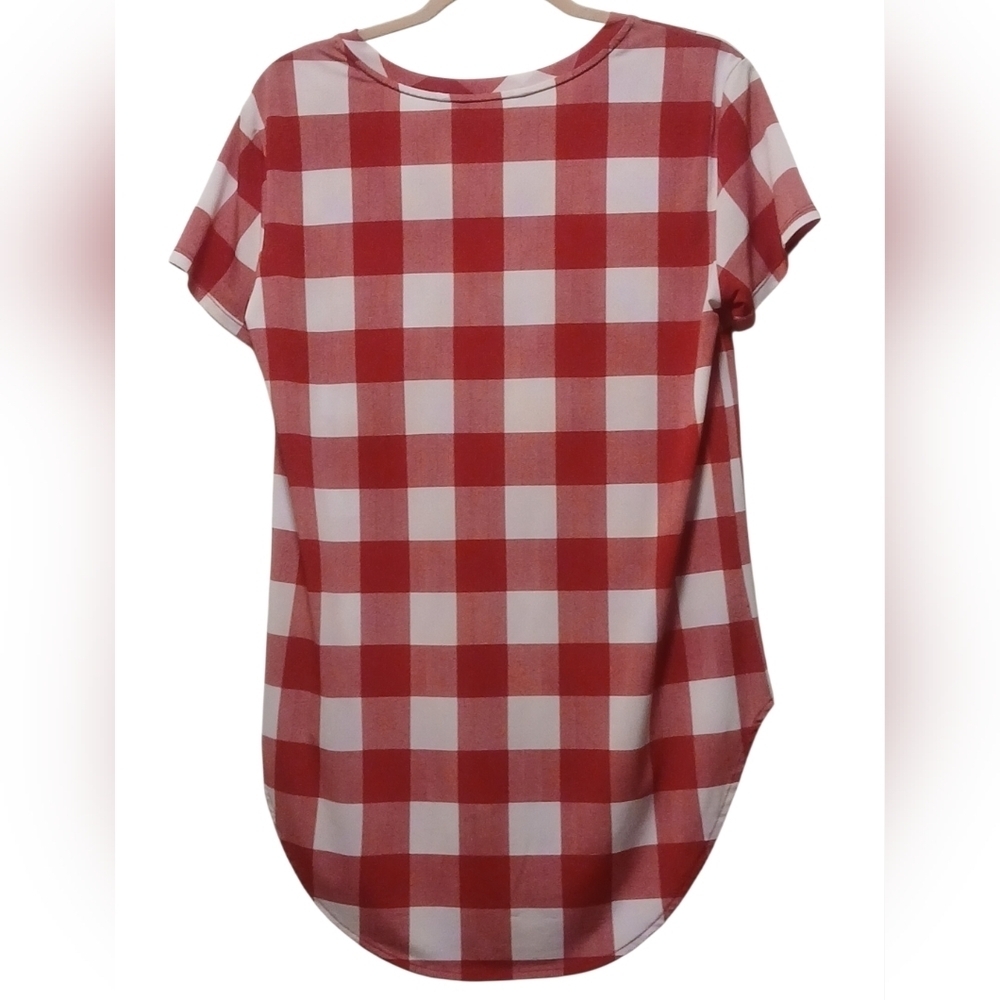 Peter Nygard- NWT, Red & White Checkered Short Sleeve Top, V-Neck, Size Small - Picture 3 of 10